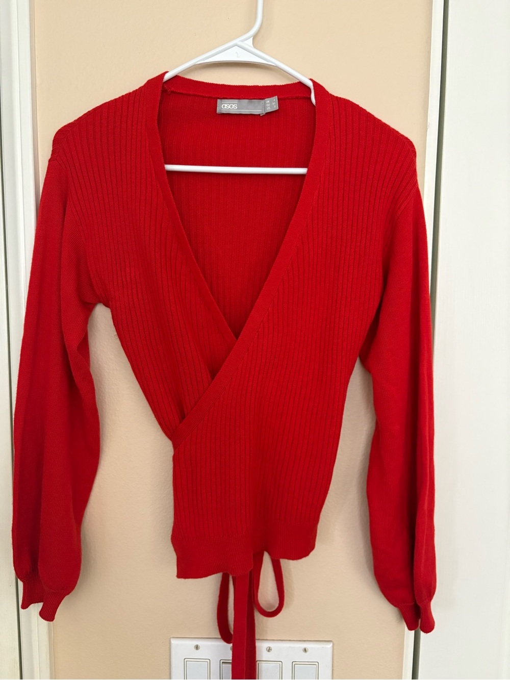 ASOS Vibrant Red Wrap Ribbed V-Neck Sweater